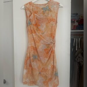 With Jean Orange and Blue Floral Midi Dress